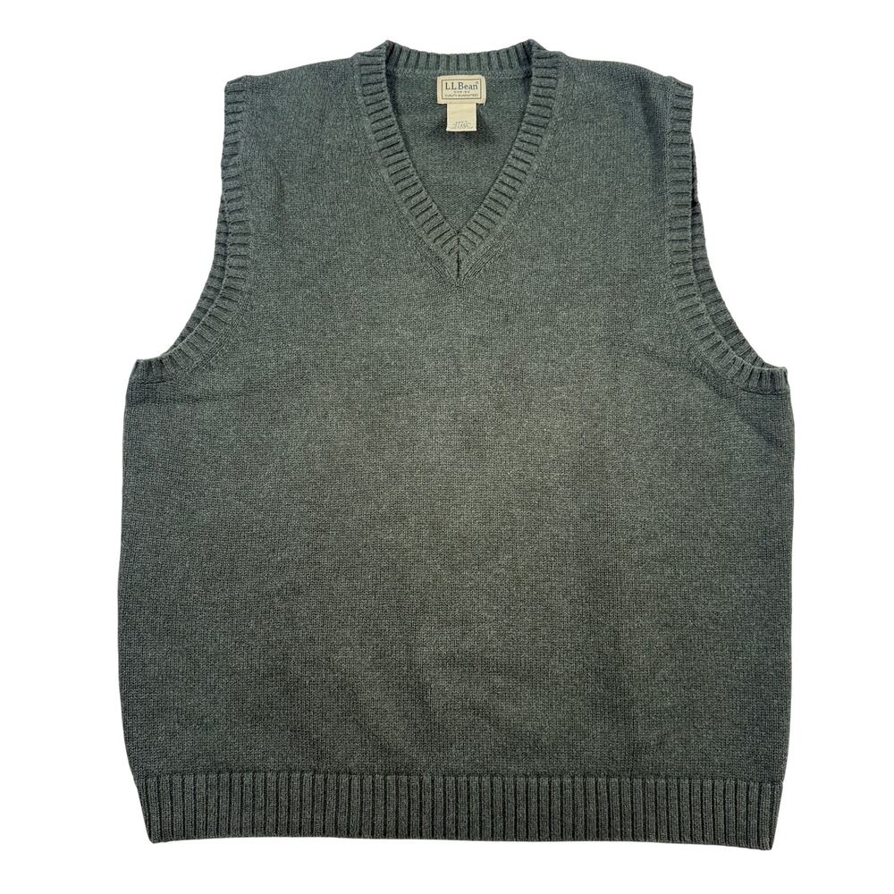 L.L. Bean Men’s Green 100% Cotton V-Neck Sweater Vest Large
